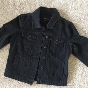 Women's Distressed Black Denim Jacket, Like New
